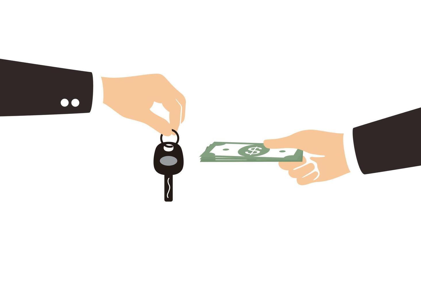 exchanging-concept-hands-with-car-key-and-dollars-vector